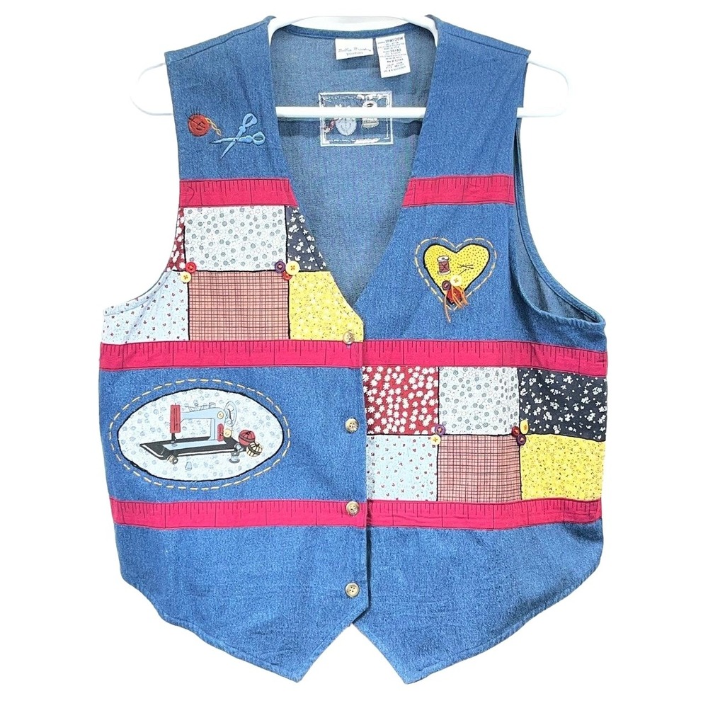 Vintage Bobbie Brooks Woman Cotton Sewing Cottage Granny Core Vest 18W 20W